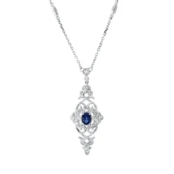 Collier aus 750 Weißgold Saphir 0,32ct blau 31 Brillanten 0,2ct TW-SI L:45,7cm