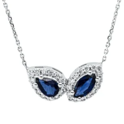 Collier aus 750 Weißgold 2 Saphire 0,97ct blau 28 Brillanten 0,28ct F-VSI L:43,2cm