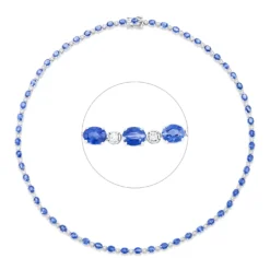 Collier aus 750 Weißgold 57 Saphire 18,56ct blau 57 Brillanten 1,17ct F-SI L:43cm