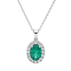 Collier aus 750 Weißgold Smaragd 0,77ct grün 16 Brillanten 0,18ct TW-VSI L:45cm
