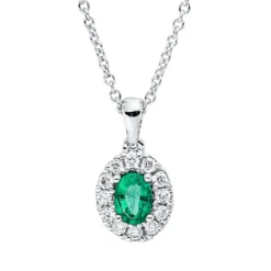 Collier aus 750 Weißgold Smaragd 0,12ct grün 12 Brillanten 0,09ct TW-VSI L:45cm