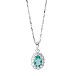 Collier aus 750 Weißgold Smaragd 0,4ct grün 12 Diamanten 0,25ct TW-SI L:45cm