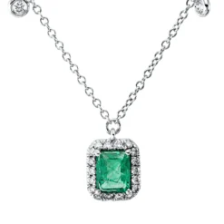 Collier aus 750 Weißgold Smaragd 0,4ct grün 22 Brillanten 0,17ct I L:46cm