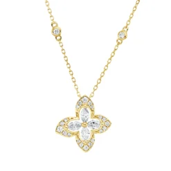 Collier Blume aus 750 Gold Gelbgold 26 Diamanten 0,44ct L:45cm