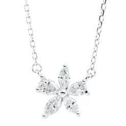 Collier Blume aus 750 Gold Weißgold 5 Diamanten 0,35ct TW-VSI L:45,7cm