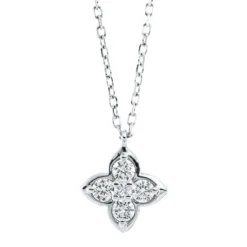 Collier Blume aus 750 Weißgold 4 Brillanten 0,18ct TW-SI 1 Brillant 0,02ct TW-SI