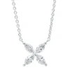Collier Blume aus 750 Weißgold 4 Diamanten Navette-Schliff 0,41ct TW-SI L:45,7cm