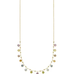 Collier 585 Gold Gelbgold mit Blautopas Amethyst Peridot Citrin Rauchquarz 45cm