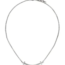Collier Halskette Ankerkette Stäbchen-Anhänger & Zirkonia weiß, Edelstahl, 45cm