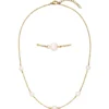 Collier Halskette aus Edelstahl vergoldet mit 5 Süßwasser Perlen weiß 42-46cm