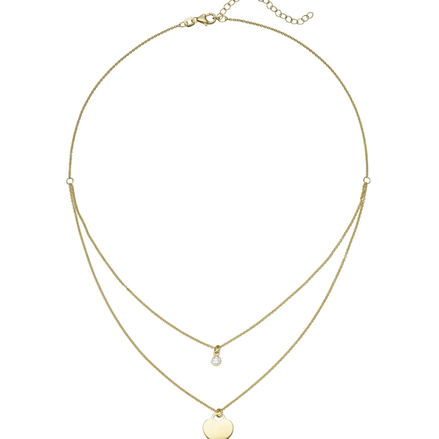 Collier Halskette mit Herz & Zirkonia Anhänger 925 Silber vergoldet 39-44cm