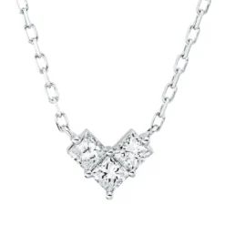 Collier Herz aus 750 Weißgold 3 Diamanten Prinzess-Schliff 0,33ct TW-SI L:45,7cm
