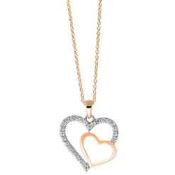 Collier 2 Herzen 750 Rotgold 25 Brillanten 0,21ct TW-SI L:42cm Fassung rhodiniert