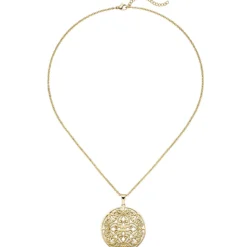 Collier Kette mit Anhänger, antik Ornament, rund, Edelstahl in Goldfarbe, 46cm