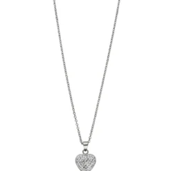 Collier Kette mit Anhänger Herz Herzanhänger, weiße Kristalle, Edelstahl, 45cm