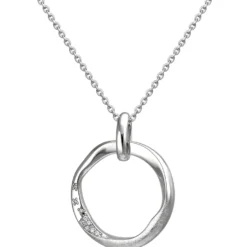 Collier Kette mit Anhänger Kreis aus 925 Silber eismatt mit 10 Zirkonia 45cm