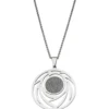 Collier Kette mit Anhänger rund mit Muster Glitzer Glitzereffekt Edelstahl, 80cm