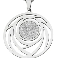 Collier Kette mit Anhänger rund mit Muster Glitzer Glitzereffekt Edelstahl, 80cm