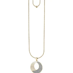 Collier Kette mit Anhänger rund, Edelstahl mit Glitzern Glitzereffekt, 80cm