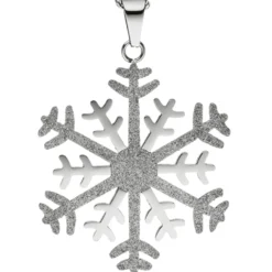 Collier Kette mit Anhänger Schneeflocke mit Glitzern, Edelstahl bicolor, 42cm