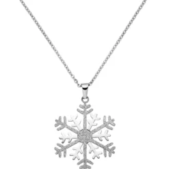 Collier Kette mit Anhänger Schneeflocke mit Glitzern, Edelstahl bicolor, 42cm