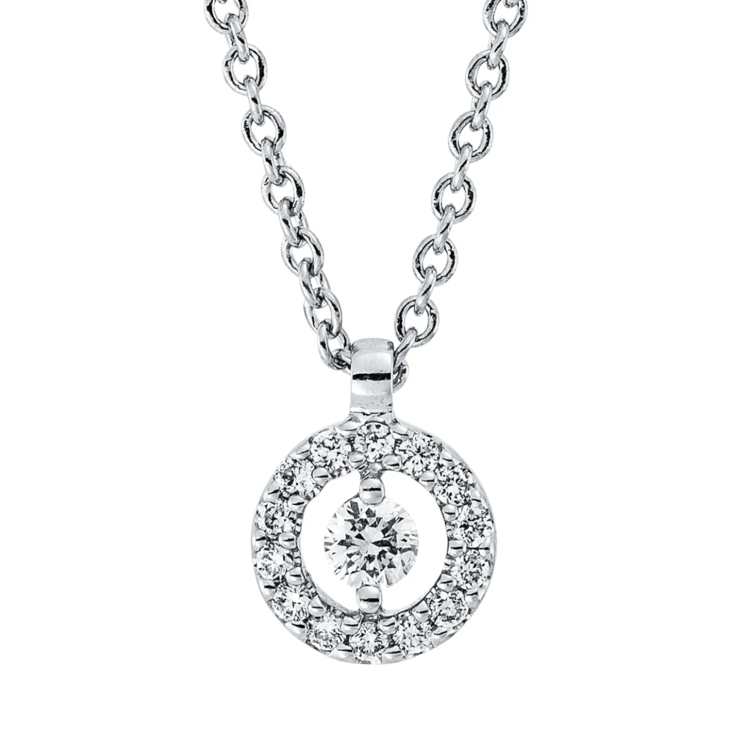 Collier Kreis aus 750 Gold Weißgold 15 Brillanten 0,08ct TW-SI L:42cm