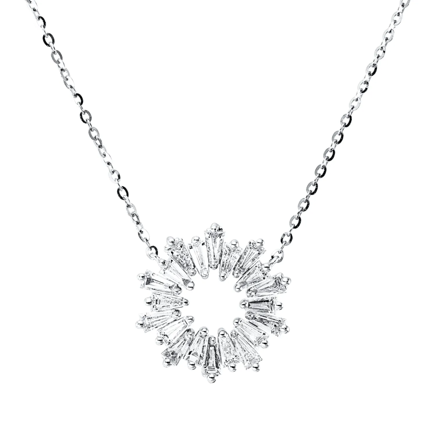 Collier Kreis aus 750 Weißgold 20 Diamanten Trapez-Schliff 0,51ct TW-SI L:45cm