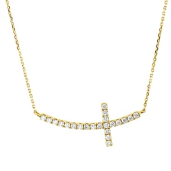 Collier Kreuz aus 750 Gold Gelbgold 22 Brillanten 0,3ct TW-SI L:45cm