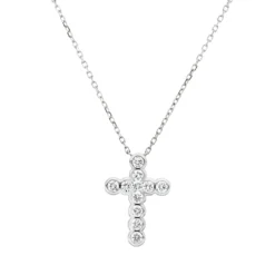 Collier Kreuz aus 750 Gold Weißgold 11 Brillanten 0,35ct TW-SI L:45,7cm