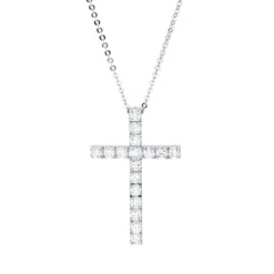 Collier Kreuz aus 750 Gold Weißgold 17 Brillanten 0,86ct TW-PI L:40cm