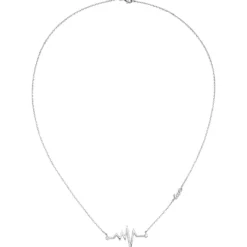Collier mit Anhänger Herzschlag Diagramm Love 925 Silber 16 Zirkonia 45cm Damen