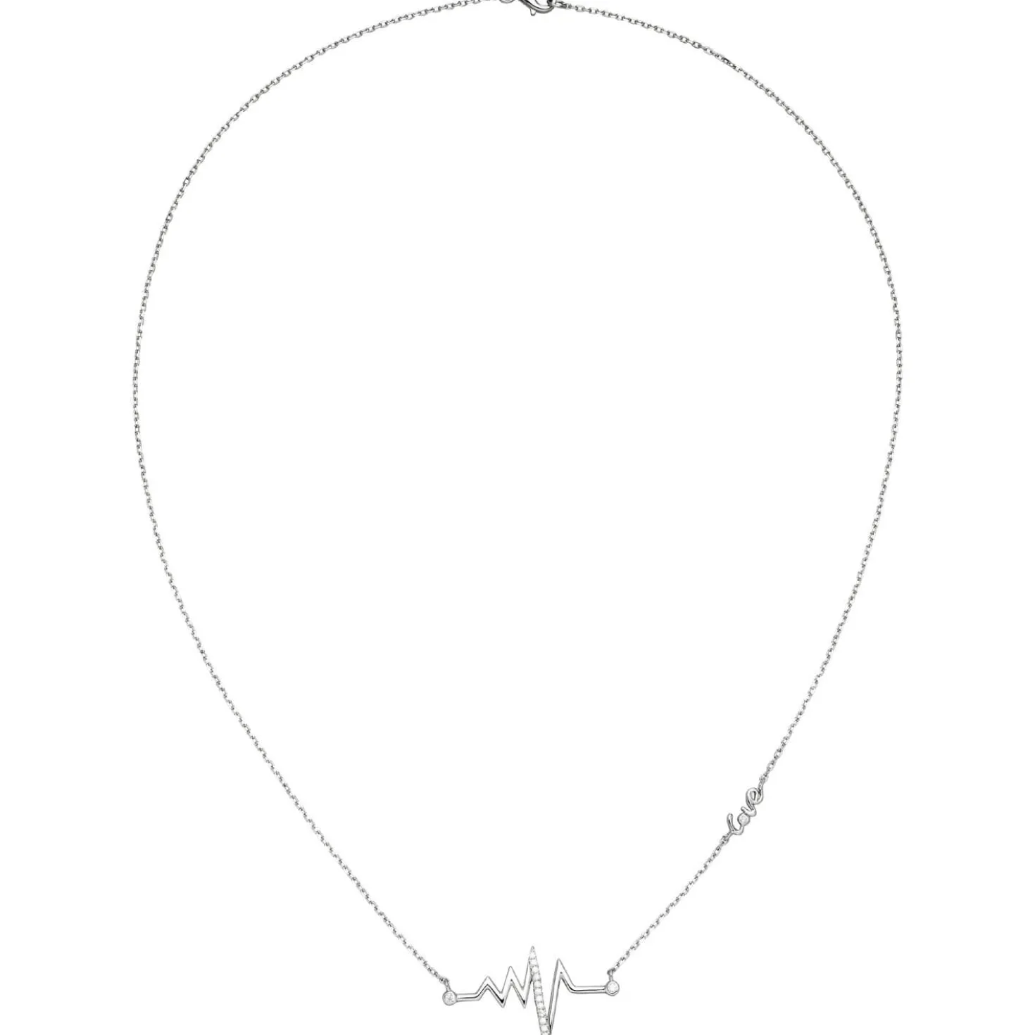 Collier mit Anhänger Herzschlag Diagramm Love 925 Silber 16 Zirkonia 45cm Damen