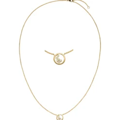 Collier mit Anhänger Kreis 750 Gold Gelbgold 6 Diamanten 0,042 Ct. 42-45cm