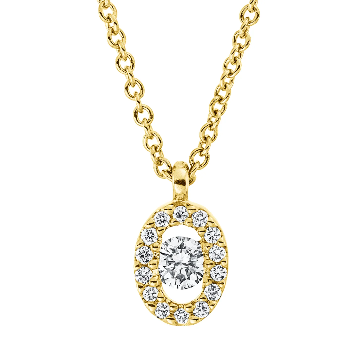 Collier Oval aus 750 Gold Gelbgold 15 Brillanten 0,1ct TW-SI L:42cm