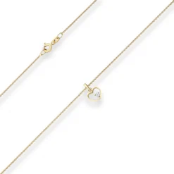 Collier Rund-Ankerkette Herz mit weißem Zirkonia aus 585 Gold Gelbgold 42cm