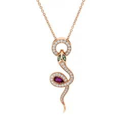 Collier Schlange 750 Rotgold 3 Tsavorithe 0,41ct grün 45 Brillanten 0,29ct F-VSI