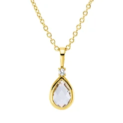 Collier Tropfen aus 750 Gelbgold Amethyst 0,4ct grün Brillant 0,02ct TW-SI L:45cm