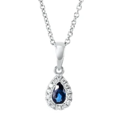 Collier Tropfen aus 750 Weißgold Saphir 0,24ct blau 14 Brillanten 0,06ct TW-SI