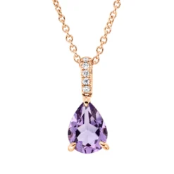 Collier Tropfen 750 Rotgold Amethyst 0,94ct pink 5 Brillanten 0,03ct TW-SI L:45cm