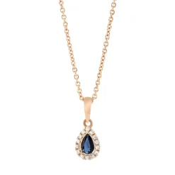 Collier Tropfen 750 Rotgold Saphir 0,22ct blau 14 Brillanten 0,06ct TW-SI L:45,7cm