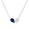 Collier 750 Weißgold Saphir 0,46ct blau Diamant Smaragd-Schliff 0,3ct TW-SI L:42cm