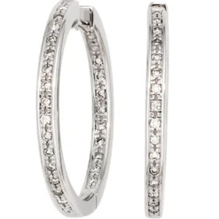 Creole Creolen 2,3mm 50 Diamanten 0.25Ct W/SI Brillanten 585 Gold Weißgold Damen