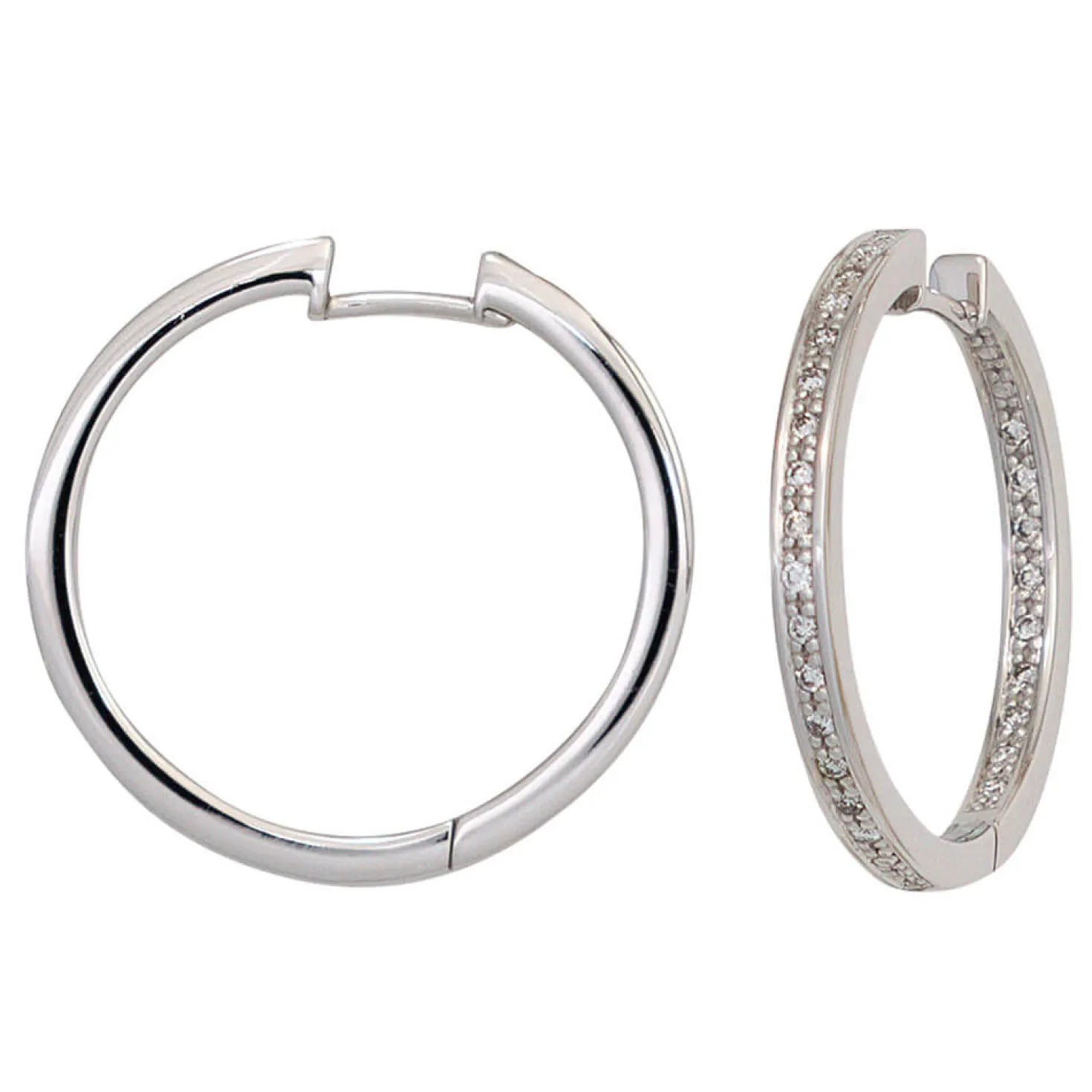 Creole Creolen 2,3mm 50 Diamanten 0.25Ct W/SI Brillanten 585 Gold Weißgold Damen