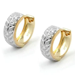 Creole Creolen 12x5mm Ohrringe diamantiert 375 Weißgold & Gelbgold Goldohrringe