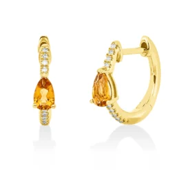 Creolen aus 750 Gelbgold 2 Citrine 0,32ct gelb 20 Diamanten 0,32ct W-SI 14,4x3,2mm