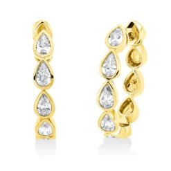 Creolen aus 750 Gelbgold 10 Diamanten Tropfen-Schliff 1,13ct TW-VSI 21,3x3,7mm