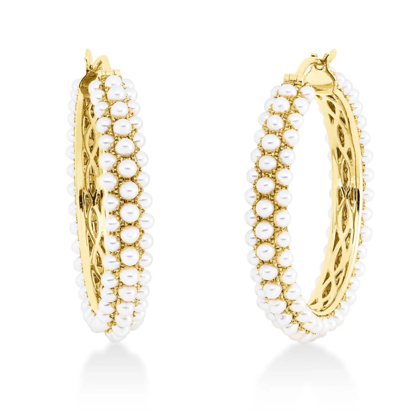Creolen aus 750 Gold Gelbgold 208 Süßwasser-Perlen 1,8mm weiß