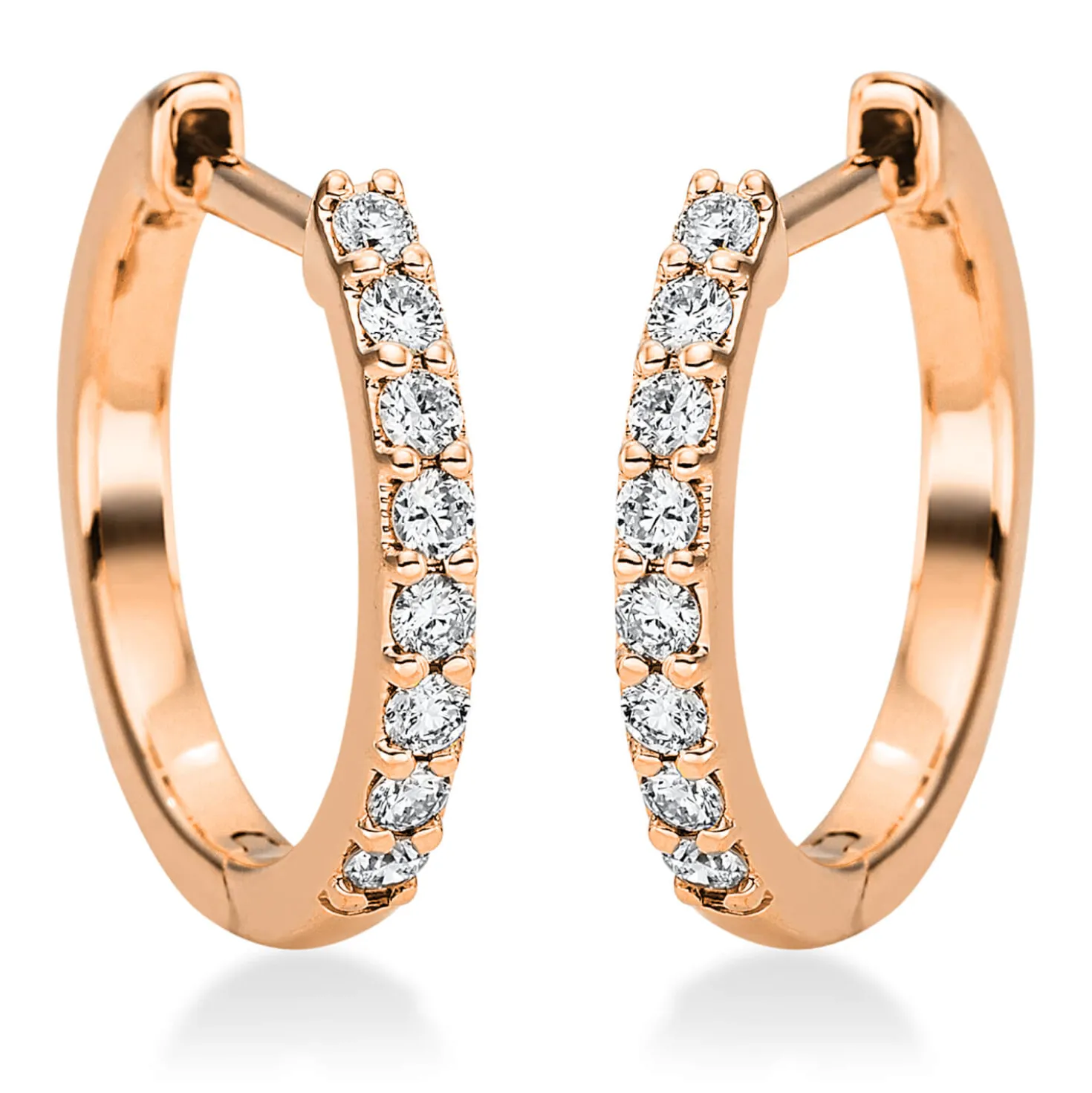 Creolen aus 750 Gold Rotgold 16 Brillanten 0,16ct TW-SI 13,9x1,6mm