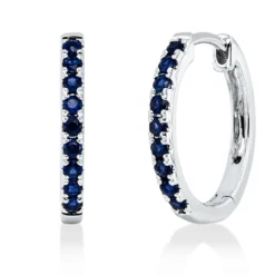 Creolen aus 750 Gold Weißgold 18 Saphire 0,4ct blau 16,1x1,9mm