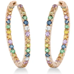 Creolen aus 750 Rotgold 58 Saphire 3,07ct mehrfarbig 4 Brillanten 0,15ct TW-VSI/SI